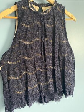 Love Fire Sleeveless Navy Lace High-Neck Top